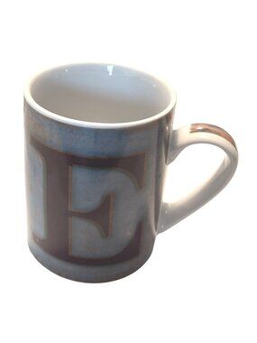 Pier 1 Alphabet Coffee Mug 14oz Blue & Brown Porcelain Brown Blue